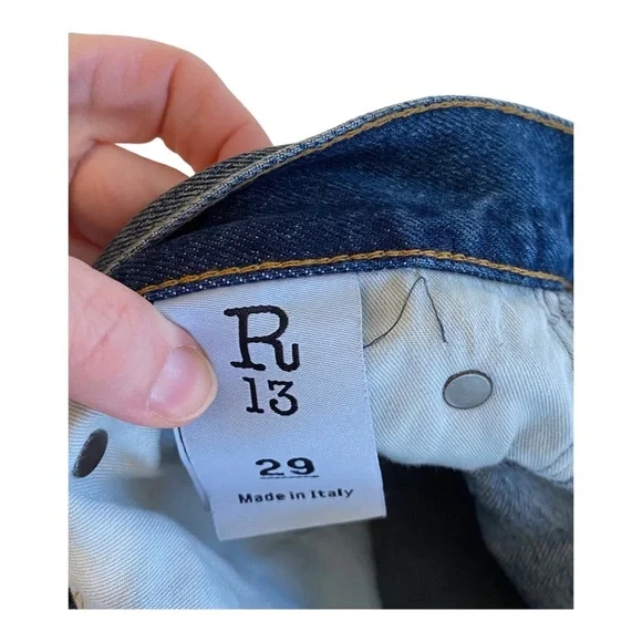 R13 Blue Straight Leg Distressed Jeans - Picture 6 of 8